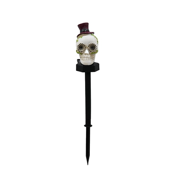 Solar Hat Skull Garden Stake Light Halloween Decoration Outdoor Skeleton Head Decorative Path Lights for Pathway Yard Porch Lawn Party Decor