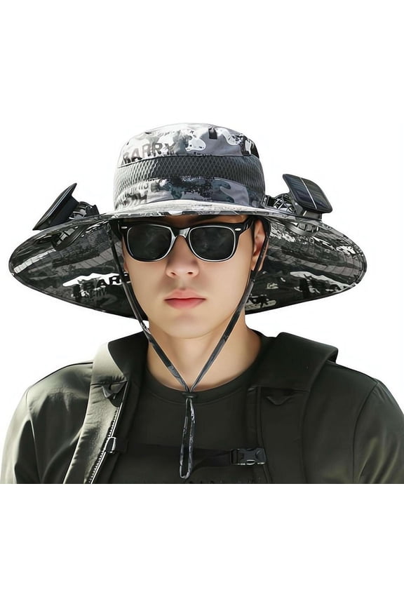 Solar Hat with Built in Fan, USB Solar Fan Cooling Hat, Wide Brim Sun Hat with Fan for Fishing Gardening Outdoor Summer Cooling Cap