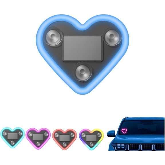 Solar Heart LED Car Light with Suction Cup Mount, Wireless Neon Atmosphere Lamp Multi-Color