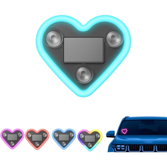 Solar Heart LED Car Light with Suction Cup Mount, Wireless Neon Atmosphere Lamp Multi-Color