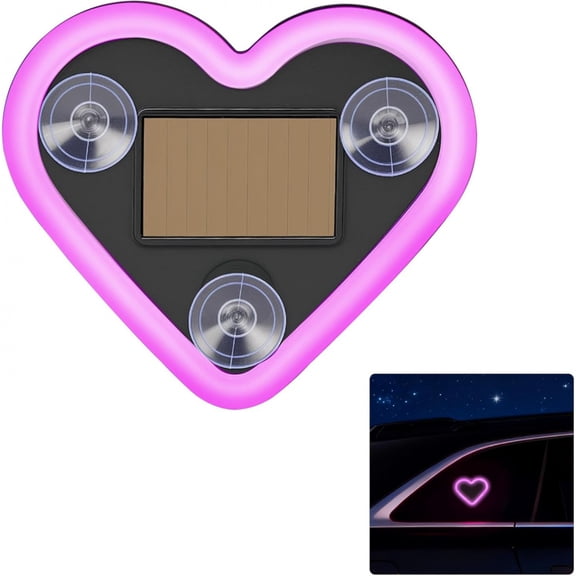 Solar Heart Neon Light Car LED Interior Ambient 5 Modes Vibration Sensor Pink