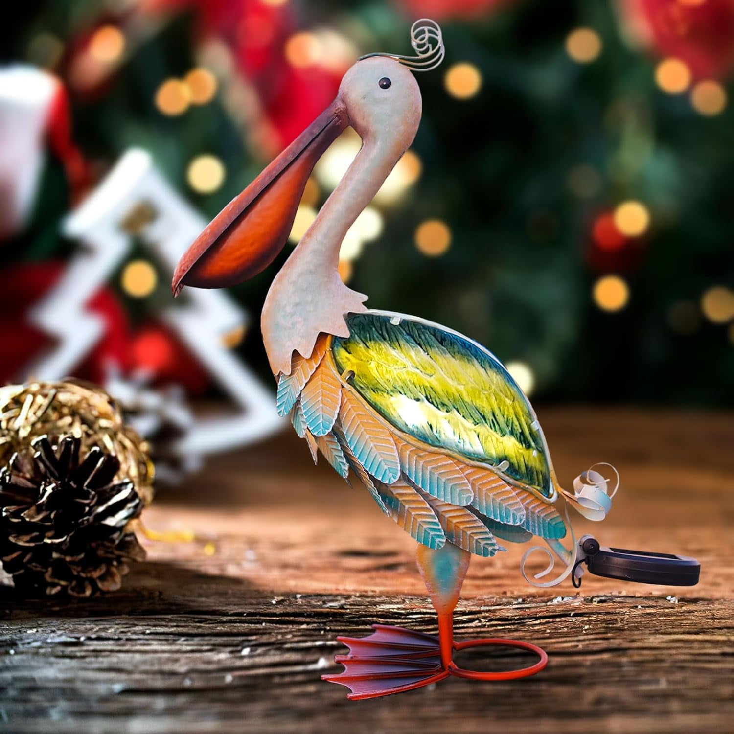 Solar Heron Metal Crane Statue Garden Heron Sculpture, Glass Outdoor Crane Yard Art Coastal Ocean Bird Decor 24 Inch Lawn Ornament for Backyard Porch Patio Decor
