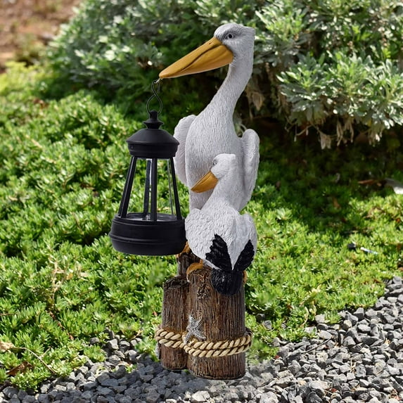 Solar Hexagon Light Outdoor Garden Decoration Lamp, Waterproof Courtyard Corridor Pathway Yard Light with Seagull Figurine Ornament for Patio and Lawn