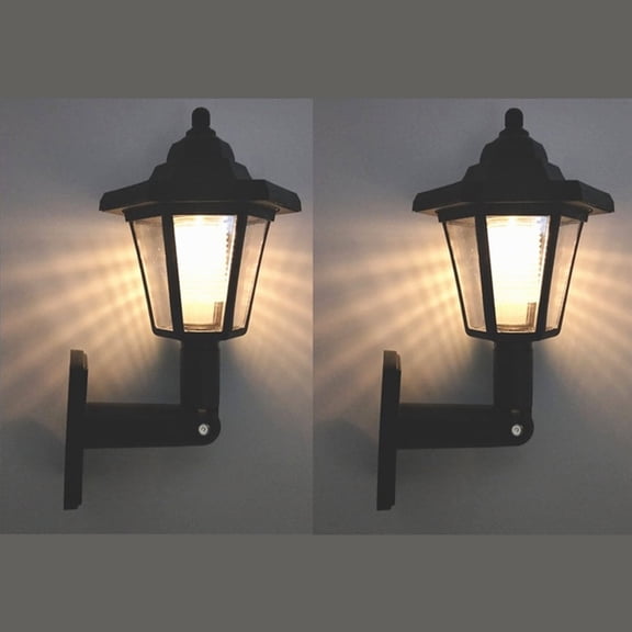 Solar Hexagonal Wall Light Outdoor LED Sconce Lantern Auto On Off IP44 Waterproof Fence Patio (warmlightwallhanging2packs )