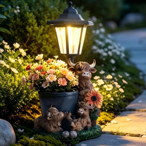 Solar Highland Cow Garden Decor for Outside, Light up Cow Figurines Christmas Outdoor Decorations, Glowing Highland Cows Fairy Garden Accessories