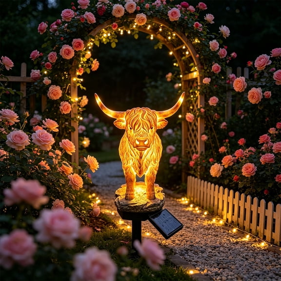Solar Highland Cow Garden Light, Solar Pathway Lights Outdoor | Whimsical Yard Decor and Patio Solar Stake Lights, Waterproof Highland Cow Yard Decor Lamp for Lawn Backyard Pool Party