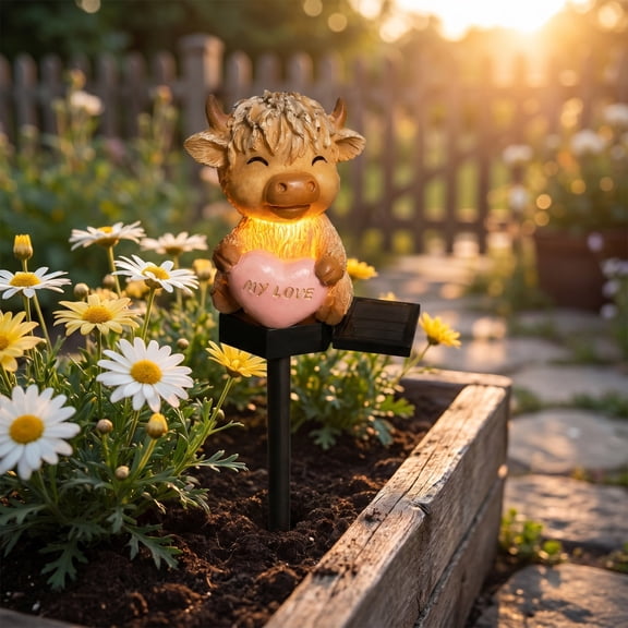 Solar Highland Cow Garden Stake Lights, Waterproof Resin Figurine Landscape Lamp Outdoor Lawn Yard Villa Park Festive Path Decor