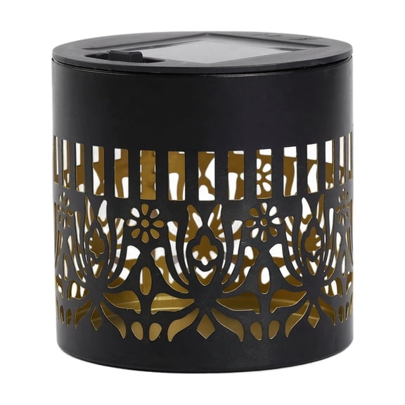 Solar Hollow Garden Light, 1-Piece Iron Cylinder, Floral Cutout Pattern, Outdoor Pathway Decor, Solar-Powered Patio Lighting