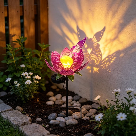 Solar Hollow Lotus Stake Landscape Light, Animal Silhouette Shadow Casting LED Lamp, Dusk To Dawn Waterproof Ground Lighting For Garden Lawn Walkway Patio Outdoor Yard Decor