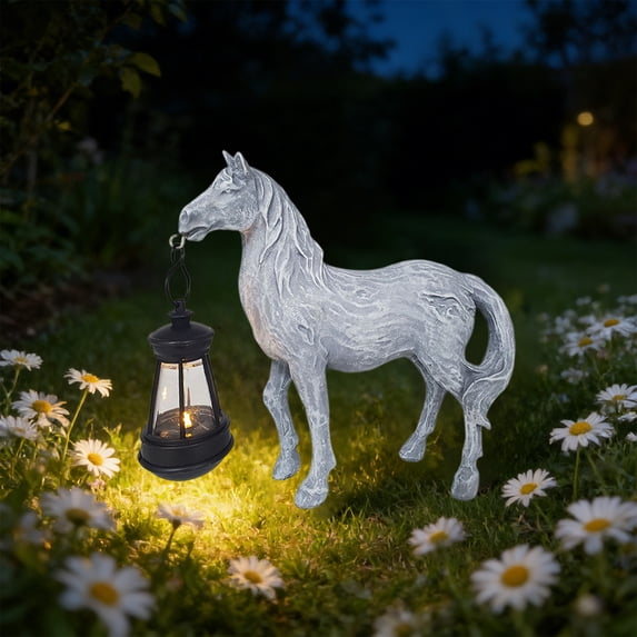Solar Horse Lamp Outdoor Garden Decor – Mini Resin Figurine, Solar Powered Yard Ornament for Patio, Lawn, Home Décor