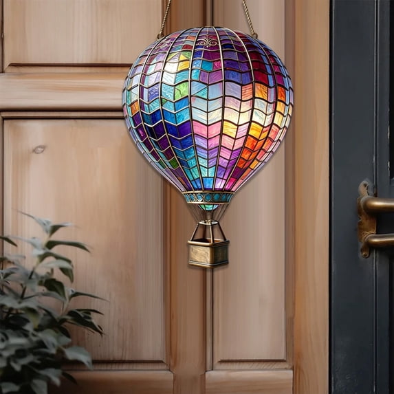 Hot Air Balloon Hanging Pendant with Colorful Acrylic, Sunlight Reactive Translucent Decor for Outdoor Garden Patio, 7.9 Inch.