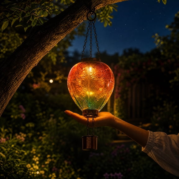 Solar Hot Air Balloon Hanging Light Rainbow Solar Garden Lights Waterproof Garden Decor Solar Ornament for Tree Branches Pergola Arbor Patio Cottage Wedding Backyard