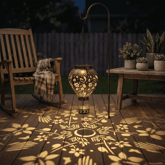 Lumiartisan Solar Hot Air Balloon Lantern, Metal Hanging Garden Light, 18.5 in