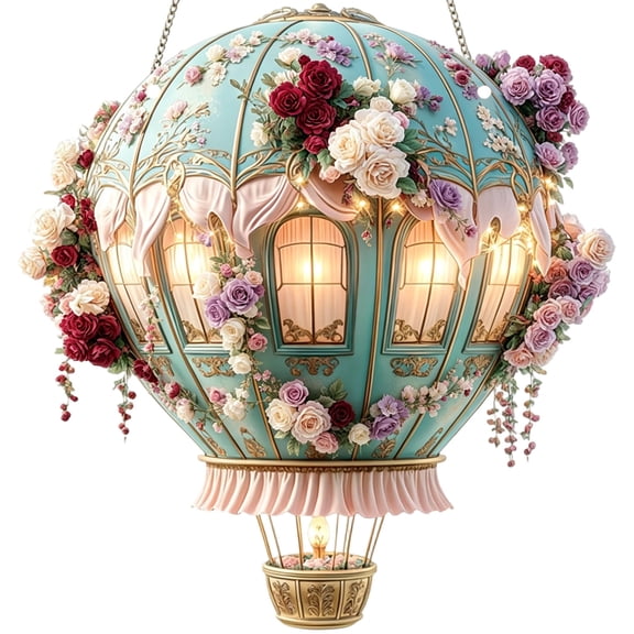 Solar Hot Air Balloon Outdoor Flame Light Hanging Acrylic 2D Balloon Shape Lamp Porch | Solar Flickering Flame Pendant Window For Wedding Garden Christmas Decorations Hanging Car Ornament Rose Beads