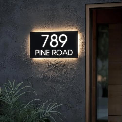 Solar House Number Sign Address, Illuminated Address Plaque, Custom... Solar House Number Sign Address, Illuminated Address Plaque, Custom...