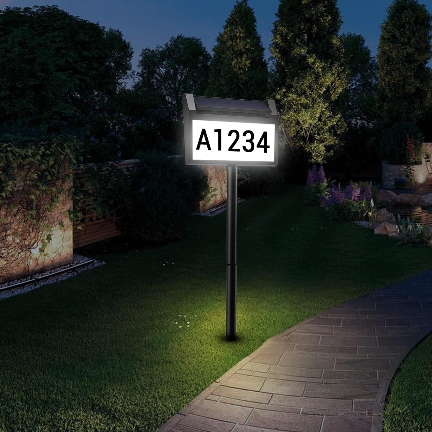 Deerdance Solar House Number Sign, LED Illuminated Outdoor Address Plaque with Smart Control, 3-Color in 1 Waterproof Solar Powered House Number Light for Outside, Yard, Street, House
