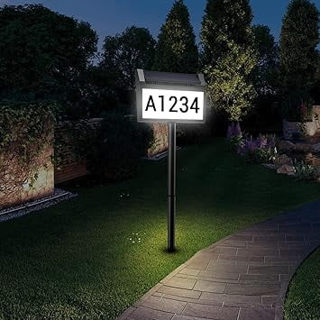 Solar House Number Sign, LED Illuminated Outdoor Address Plaque with Smart Control, 3-Color in 1 Waterproof Solar Powered House Number Light with Stakes for Outside Home, Yard, Street, House