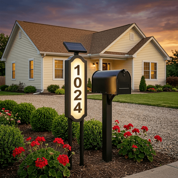 Solar House Number Sign Light, Plug-in Lawn Marker Light, IP44 Waterproof Address Plaque, Auto On At Dusk, Outdoor Solar Address Lamp for Home, Mailbox, Factory, Commercial Area, Garden Yard
