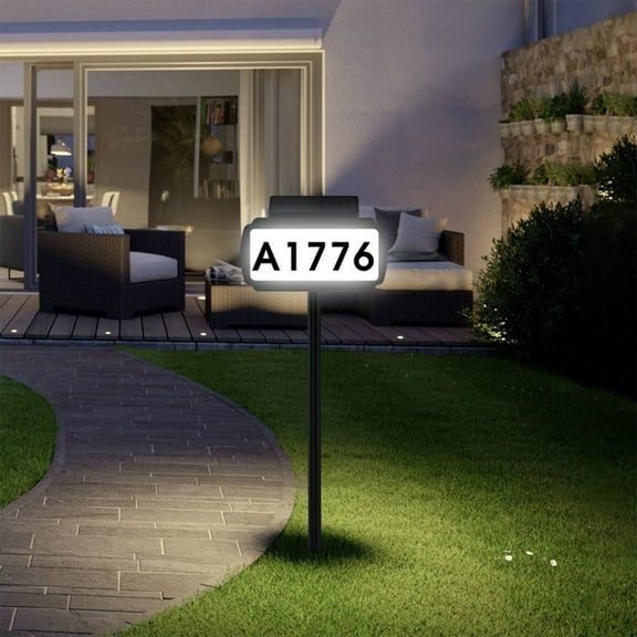 Solar House Number Sign, Xshuai Solar Powered Illuminated Address Pole, LED Lighted Outdoor Yard Street Tablet with Pre-Printed Numbers Letters