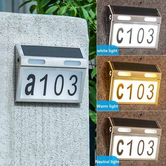 Solar House Number Wall Light - Outdoor LED Motion Sensor Garage Door Indicator, IP65 Waterproof, Stainless Steel