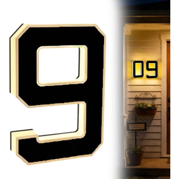 Solar House Numbers For Outside, 2026 New Solar Lighted House Numbers, Led Illuminated Address Plaque With Auto On/Off, Ip44 Waterproof Solar Address Sign, Easy Wall Mount For Home (Number 9)
