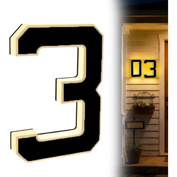 Solar House Numbers For Outside, 2026 New Solar Lighted House Numbers, Led Illuminated Address Plaque With Auto On/Off, Ip44 Waterproof Solar Address Sign, Easy Wall Mount For Home (Number 3)