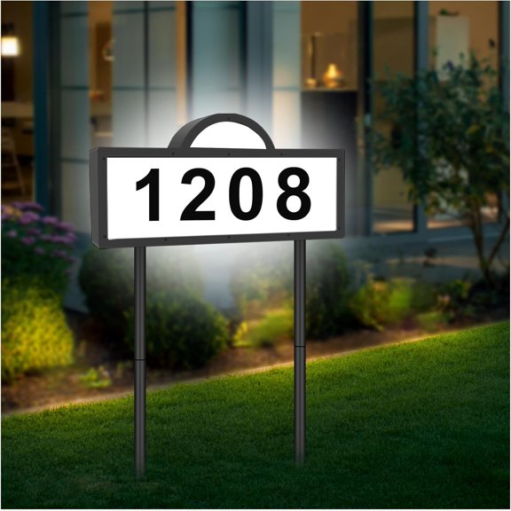 Solar House Numbers for Outside, 45 LED Lighted Address Sign for House Yard, 39inch Tall In Ground & Wall Mount, IP65 Waterproof Solar Powered Address Sign with Cool White or Warm White(Black)