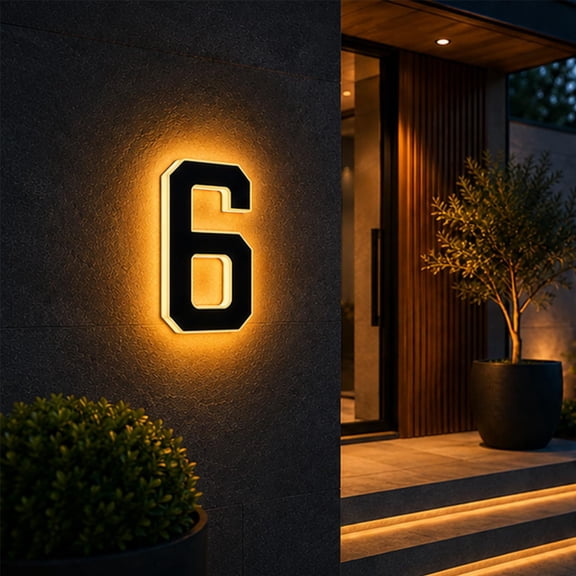 Solar House Numbers for Outside LED Illuminated Address Sign Dusk to Dawn Auto On/Off IP65 Waterproof Lighted House Numbers, No-Drill Adhesive or Screw Mount for House, Garage
