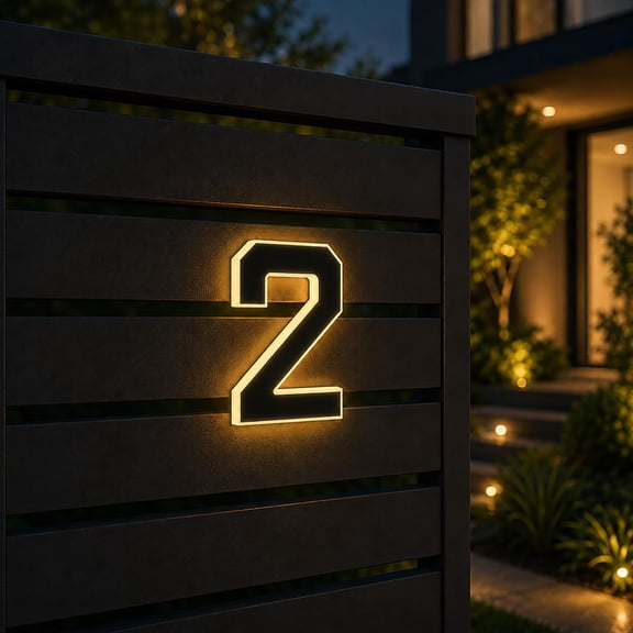 Solar House Numbers for Outside, LED Light Up Solar Address Numbers, IP65 Waterproof, Auto On/Off, No-Drill Adhesive or Screw Mount, for House, Yard, Fence, Garage (2, 4.7 inch)