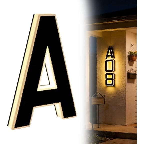 Solar House Numbers For Outside, Light Up House Numbers Solar Address Number for House IP65 Waterproof Led Illuminated Modern Address Sign No Drill Mount For Home Dusk to Dawn (Number A, 4.7 inch)