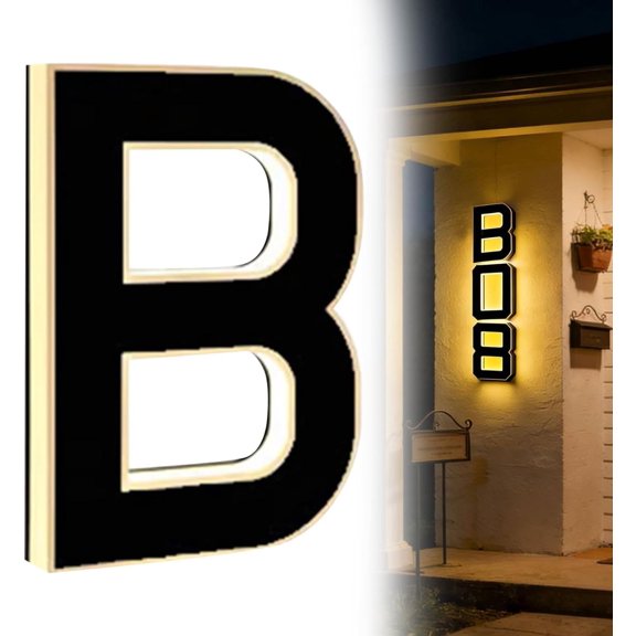 Solar House Numbers For Outside, Light Up House Numbers Solar Address Number for House IP65 Waterproof Led Illuminated Modern Address Sign No Drill Mount For Home Dusk to Dawn (Number B, 6.7 inch)