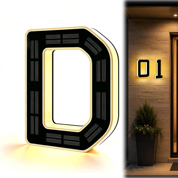 Solar House Numbers for Outside, Solar Powered House Numbers, LED Illuminated Address Sign, Waterproof Outdoor Number & Letter Light, Dusk-to-Dawn Easy Mount for Home Garage Fence (D, 6.7IN)