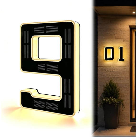 Solar House Numbers for Outside, Solar Powered House Numbers, LED Illuminated Address Sign, Waterproof Outdoor Number & Letter Light, Dusk-to-Dawn Easy Mount for Home Garage Fence (9, 6.7IN)