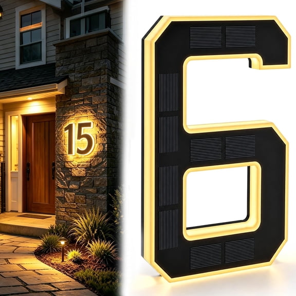 Solar House Numbers for Outside, LED Illuminated Address Sign with Dusk to Dawn Sensor, IP65 Waterproof Light Up Plate
