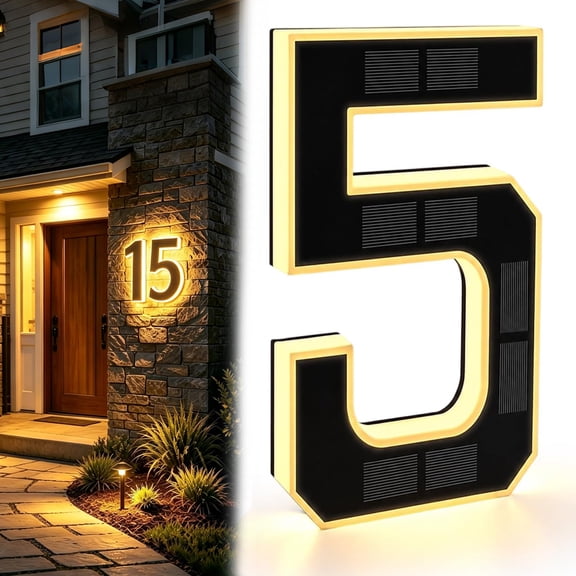 Solar House Numbers for Outside, LED Illuminated Address Sign with Dusk to Dawn Sensor, IP65 Waterproof Light Up Plate