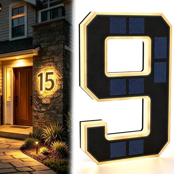 Solar House Numbers for Outside, LED Illuminated Address Sign with Dusk to Dawn Sensor, IP65 Waterproof Light Up Plate