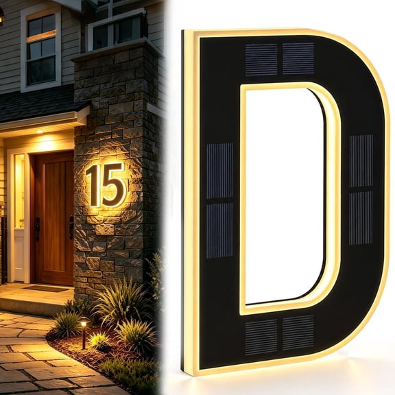 Solar House Numbers for Outside, LED Illuminated Address Sign with Dusk to Dawn Sensor, IP65 Waterproof Light Up Plate