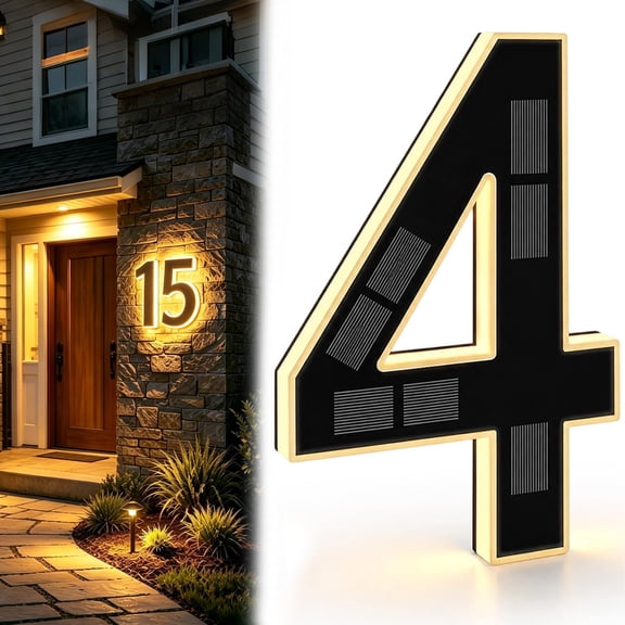 Solar House Numbers for Outside, LED Illuminated Address Sign with Dusk to Dawn Sensor, IP65 Waterproof Light Up Plate