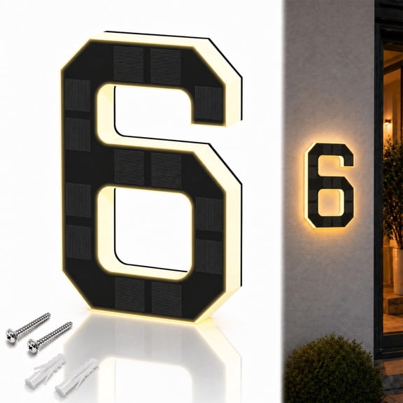 Solar House Numbers for Outside, Lighted LED Address Sign with Dusk to Dawn Auto On/Off, Waterproof Address Plaque for House, Garage & Fence