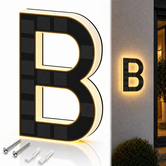 Solar House Numbers for Outside, Lighted LED Address Sign with Dusk to Dawn Auto On/Off, Waterproof Address Plaque for House, Garage & Fence