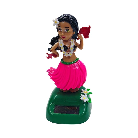 Solar Hula Girl Dashboard Doll, Hawaiian Bobblehead Car Decoration, 4.5 Inches Multi-Color, Pink