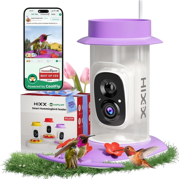Solar Hummingbird Feeder with Camera - Outdoor Wildlife Observation, Solar-Powered Bird Feeder with Flowers for Backyard Hanging, Durable Modern Design