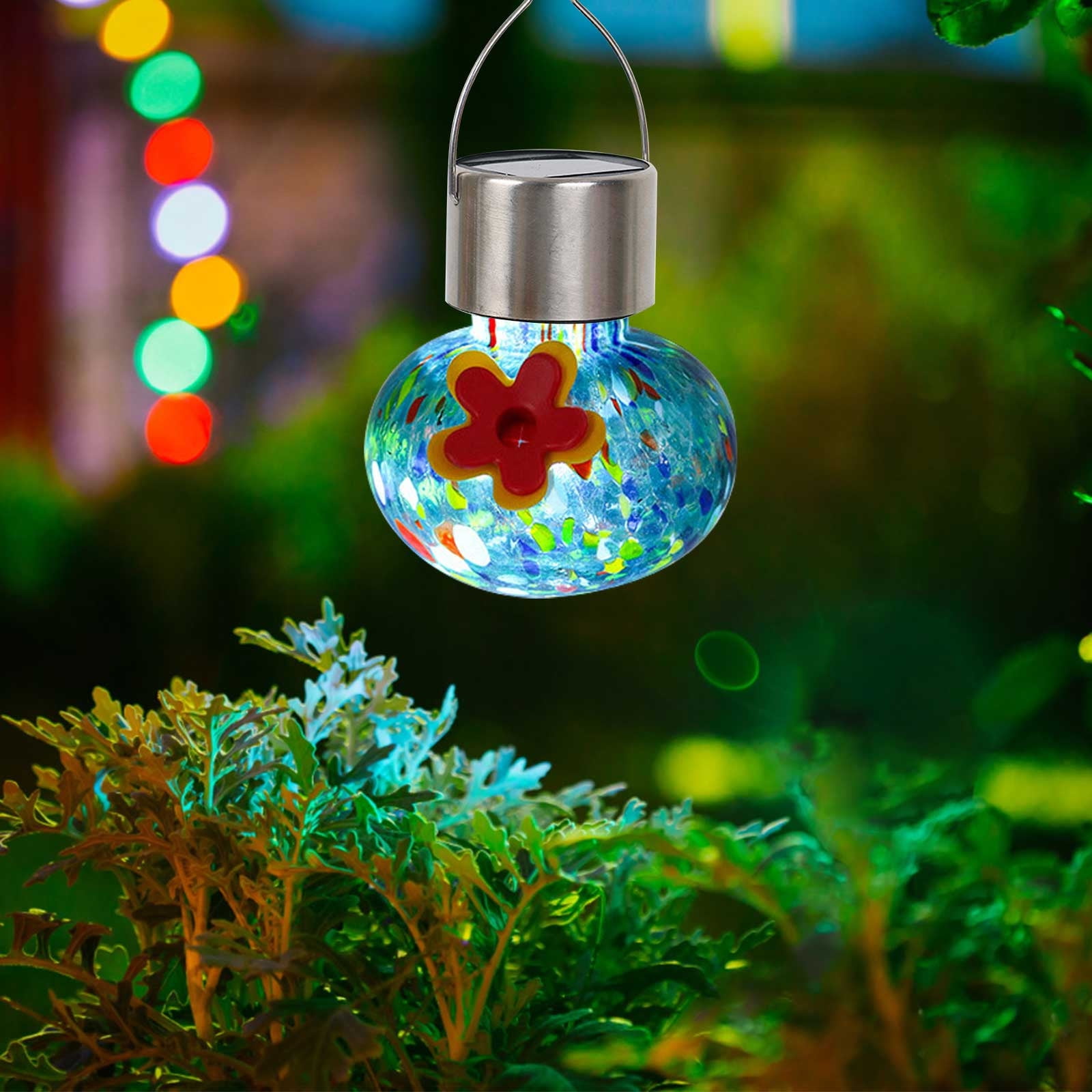 Solar Hummingbird Feeder, Glass Hummingbird Feeder with Solar Light for Outdoors,Solar Light for Garden Decor,Hummingbird Feeder for Outdoors Hanging,Waterproof Lamp, Ideal Gift