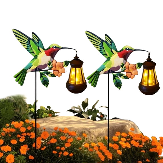 Solar Hummingbird Garden Stake Light, Wrought Iron Outdoor Yard Art with Hummingbird Lantern Design for Garden Patio Lawn, Solar Powered Landscape Lighting
