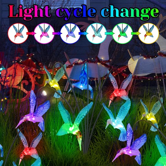 Solar Hummingbird Lights Outdoor,2PACKS 12LED Swaying Firefly for Hummingbird Path Decor,Unique Gifts for mom/Grandma,Color Changing Hummingbird Gifts for Women,House,Housewarming,Lawn Decor