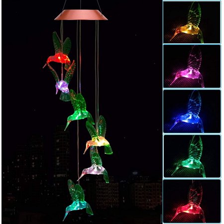 Solar Hummingbird Wind Chimes Outdoor Waterproof Mobile Romantic LED Multi Color-Changing Solar Sensor Powered Lights for Home, Yard, Night Garden Decor, Party, Valentines Gift, Gift for Mom