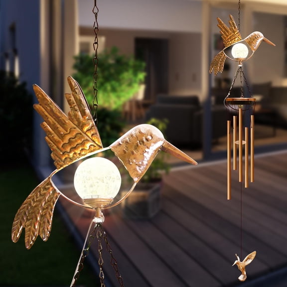 Solar Hummingbird Wind Chimes For Outside: Melodious Mother's Day Birthday Gifts Mom Women Grandma Her - Weatherproof Metal Outdoor Decor Easy Hanging Garden Patio Tree Window Memorial