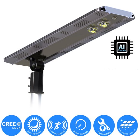 Solar Hybrid CREE LED Street Light 3200 Lumens – 3rd Gen Solar Hybrid Microgrid Outdoor Area & Parking Lot Lighting, Dusk-to-Dawn Commercial LED Street/Path Light