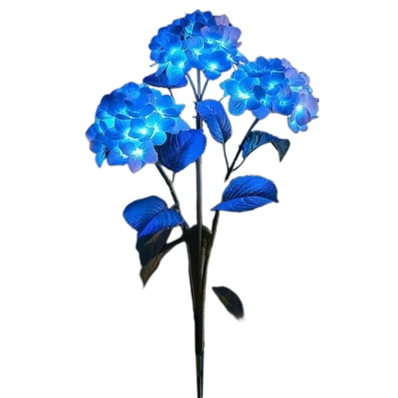 Solar Hydrangea Flower Light, 28.35 Inch Tall Single Stem with 3 LED Blooms, 15H Long-Lasting Light, IP65 Waterproof Outdoor Stake Light, Solar Fairy Light for Yard, Pathway & Patio Decor