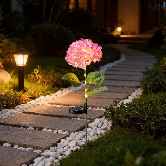 Solar Hydrangea Flowers Outdoor Artificial Plants LED Garden Stake Lights, Waterproof Solar Garden Lights, Decorative Solar Landscape Lights for Yard Patio Pathways